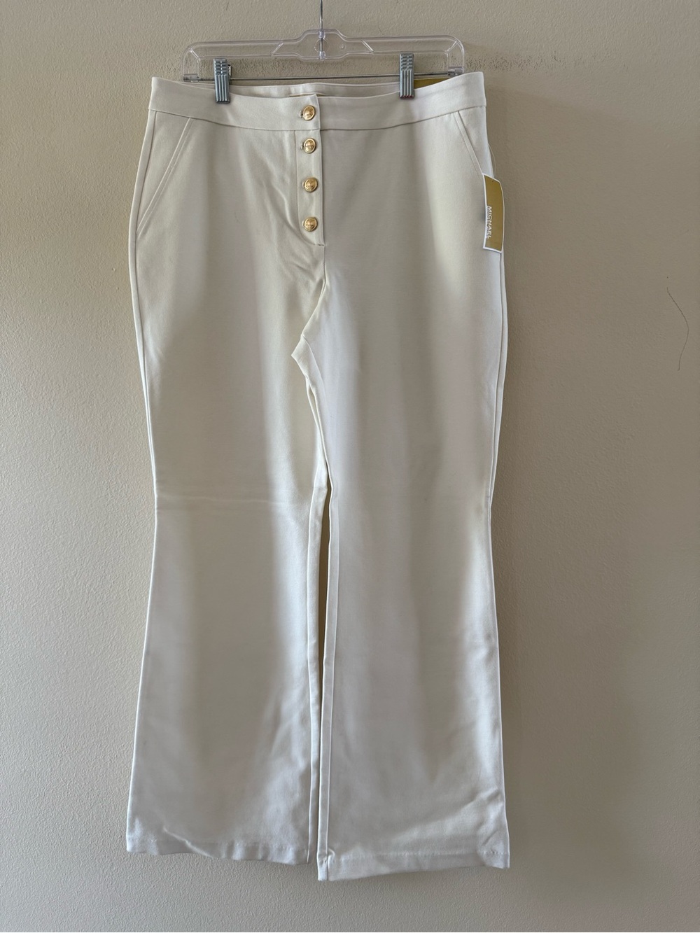 Michael Kors Cream Pull On High Rise Flare Pants with Gold Buttons NEW